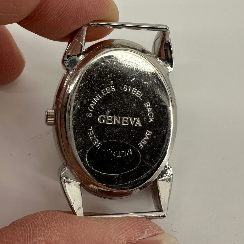 Geneva Womens Silver Tone Oval Rhinestone Bezel Quartz Watch Head Japan Mvt 16mm